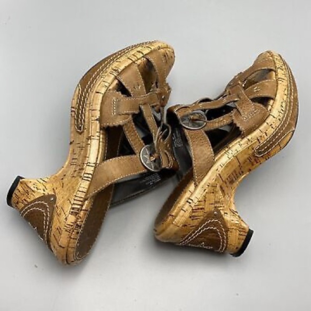 Sonora tan leather cork wedge heeled sandals